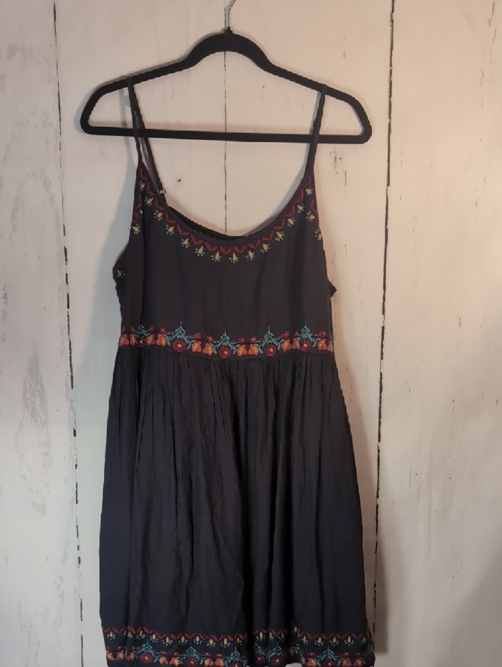 Embroidered Navy Spaghetti Strap Sundress - Picture 3 of 4